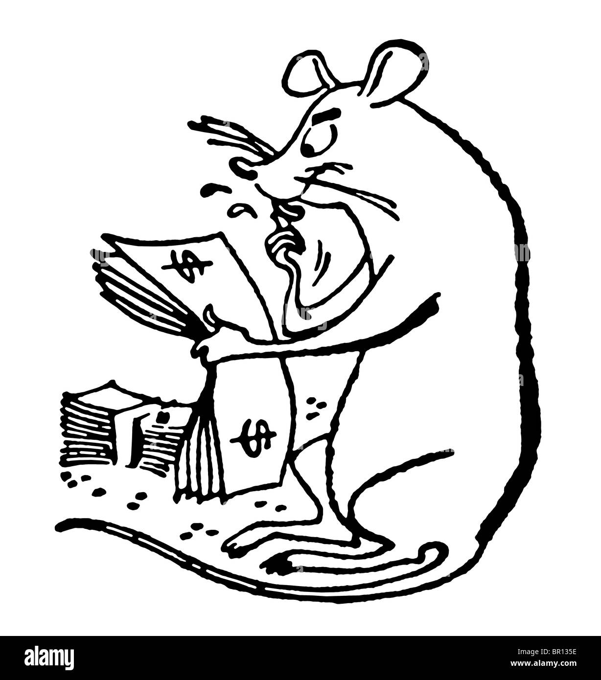 A black and white version of a rat counts the cash Stock Photo - Alamy