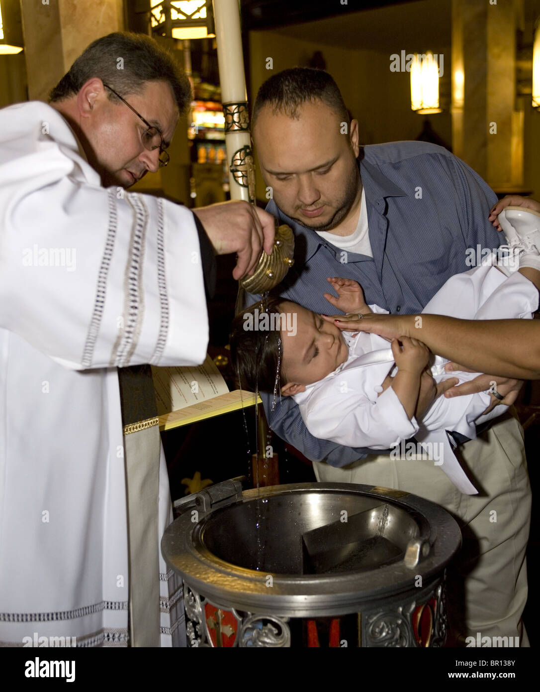 Right of baptism in a Polish American Catholic Church in Brooklyn, New York. Stock Photo