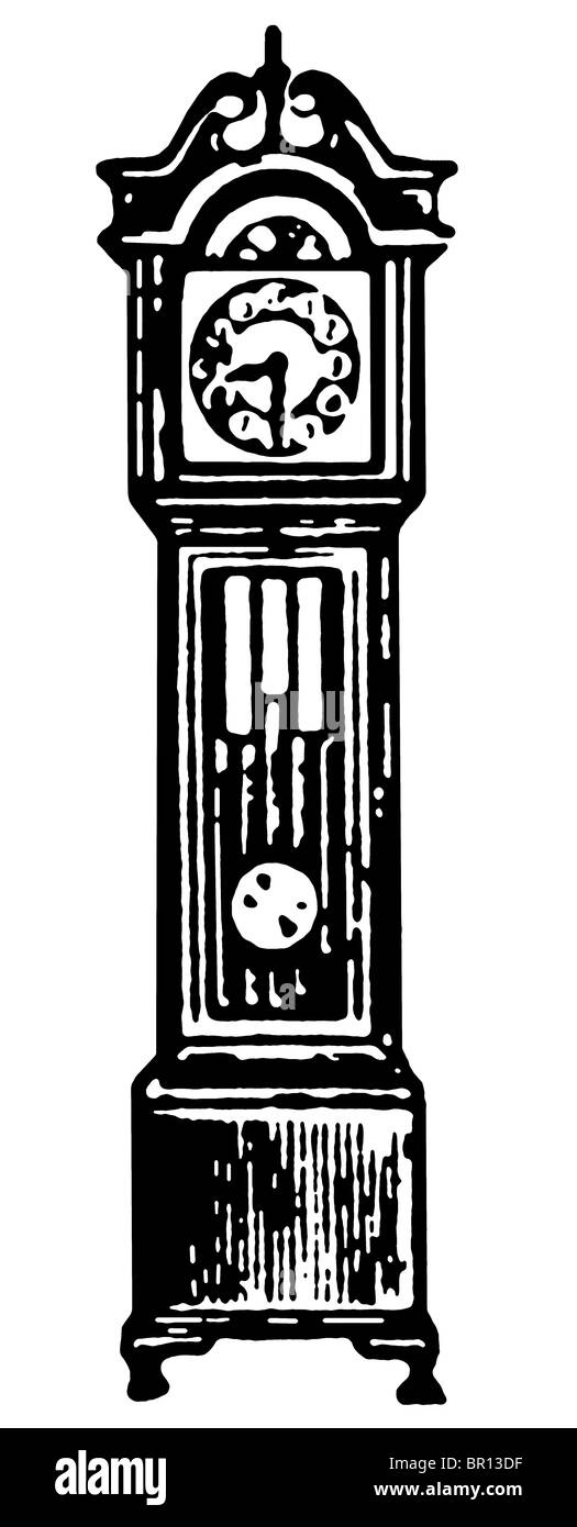 A black and white version of a vintage grandfather clock Stock Photo