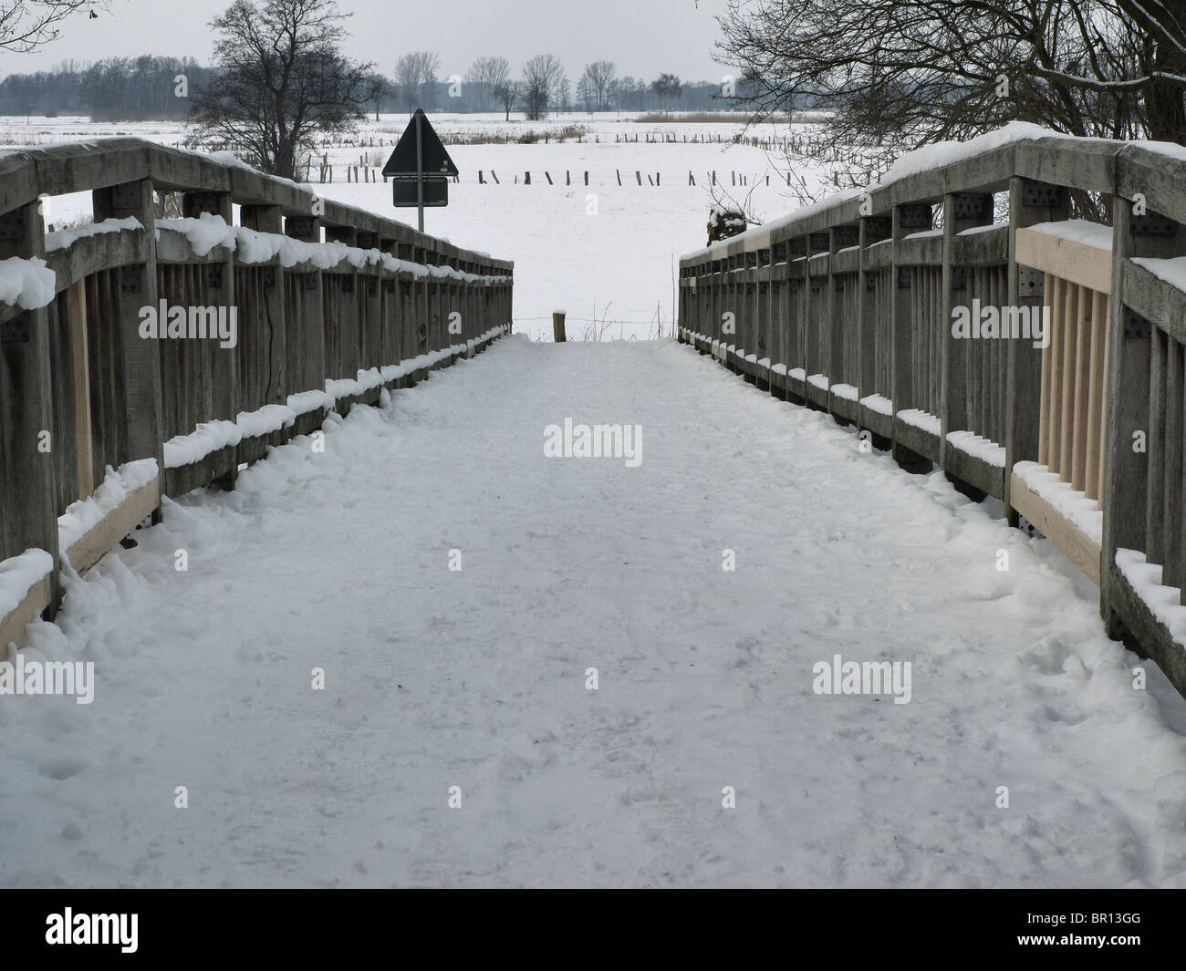 Wooden Bridge over the River Neetze near Barum, Elbmarsch, Germany. Stock Photo