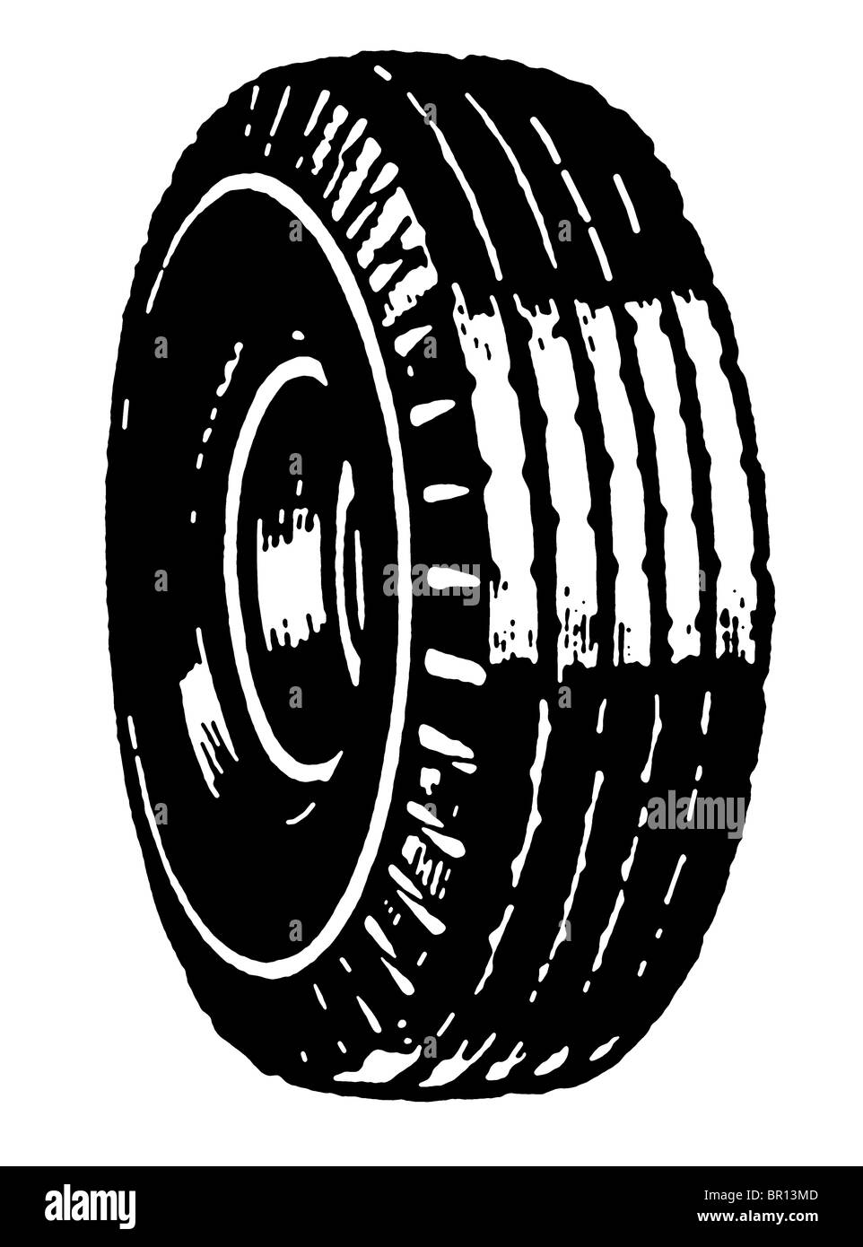 A black and white version of a car tire Stock Photo