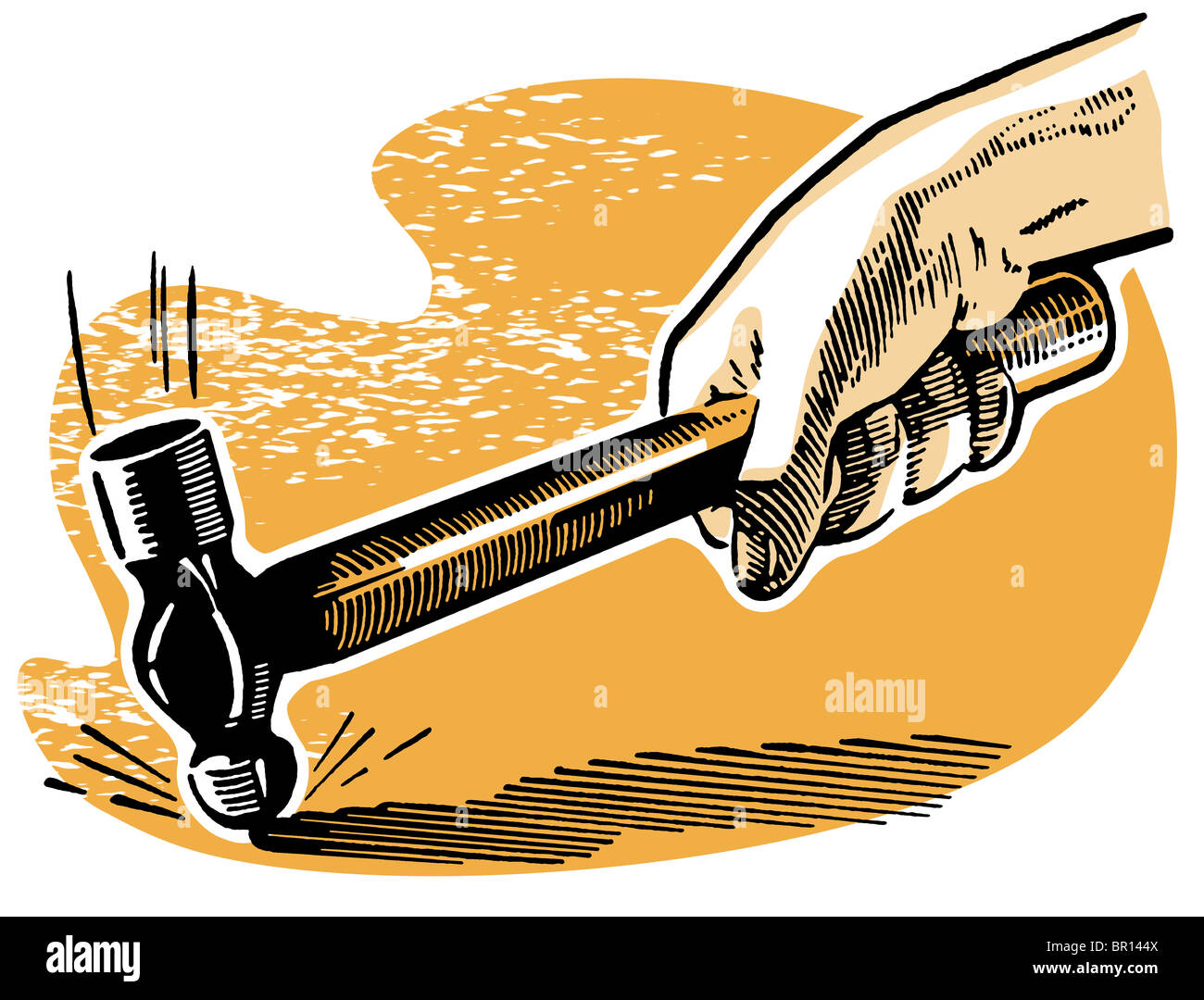 A vintage illustration of a hammer going down Stock Photo Alamy