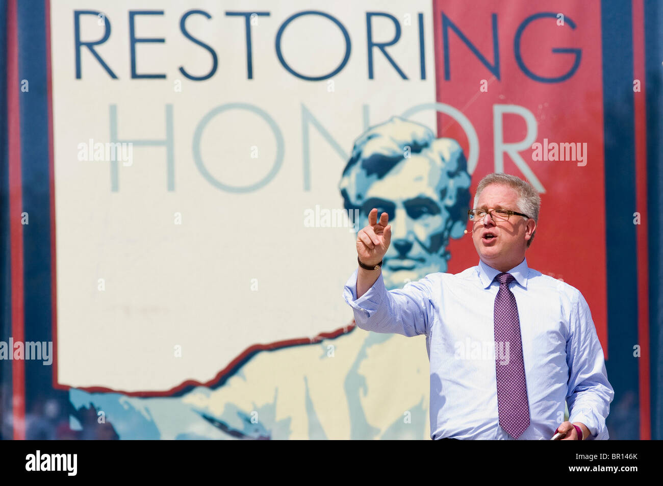 Glenn Beck at the Restoring Honor rally held at the Lincoln Memorial on the National Mall.  Stock Photo