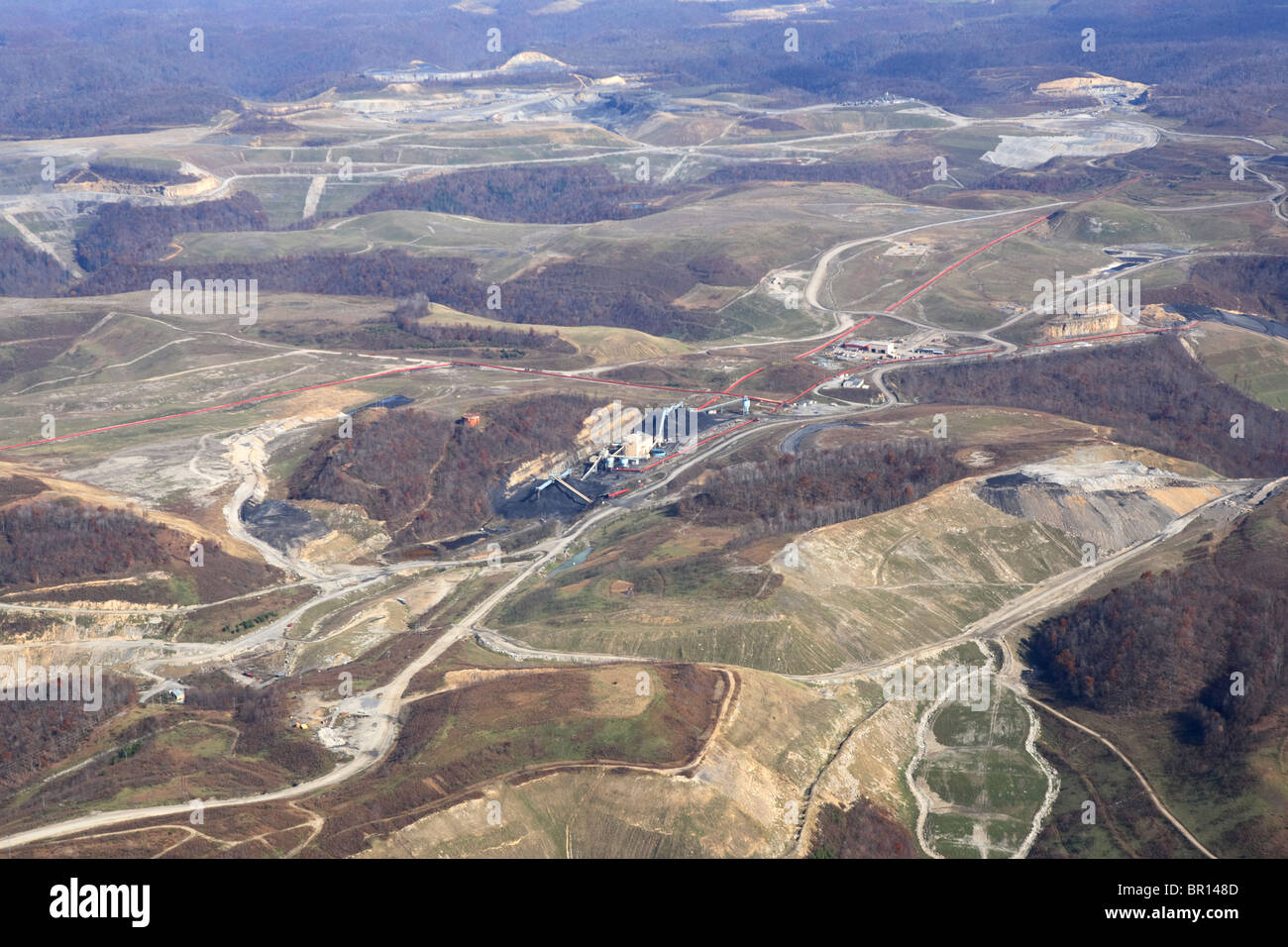 Aerial view of a mountaintop removal coal mining operation in West Virginia. Stock Photo