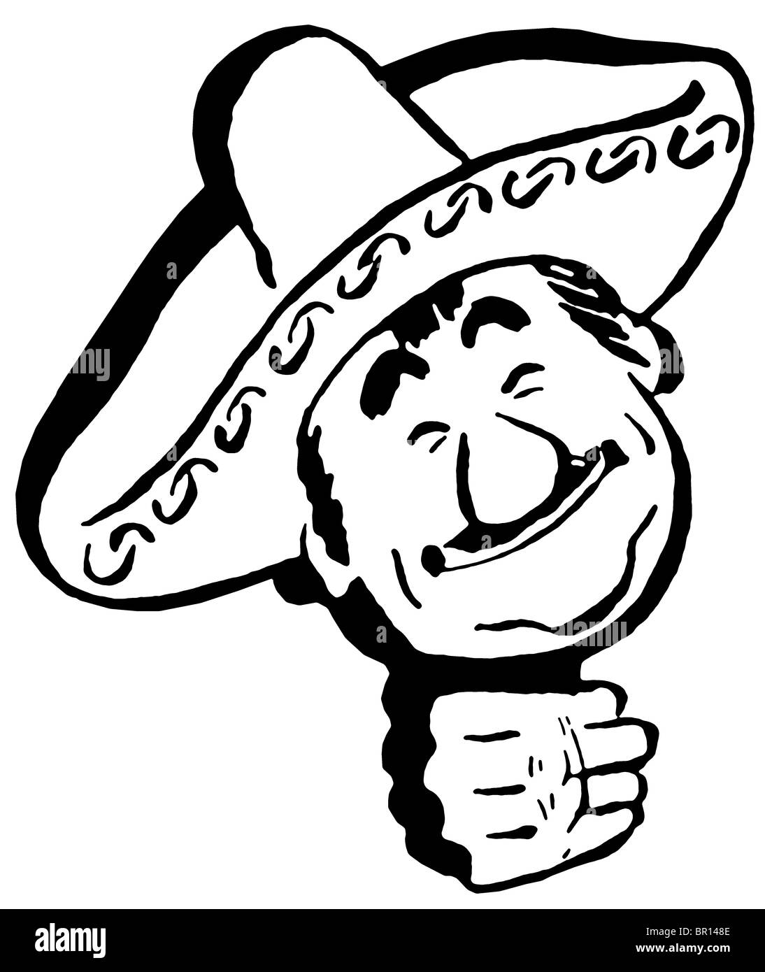 A cartoon portrait of a man in a sombrero Stock Photo