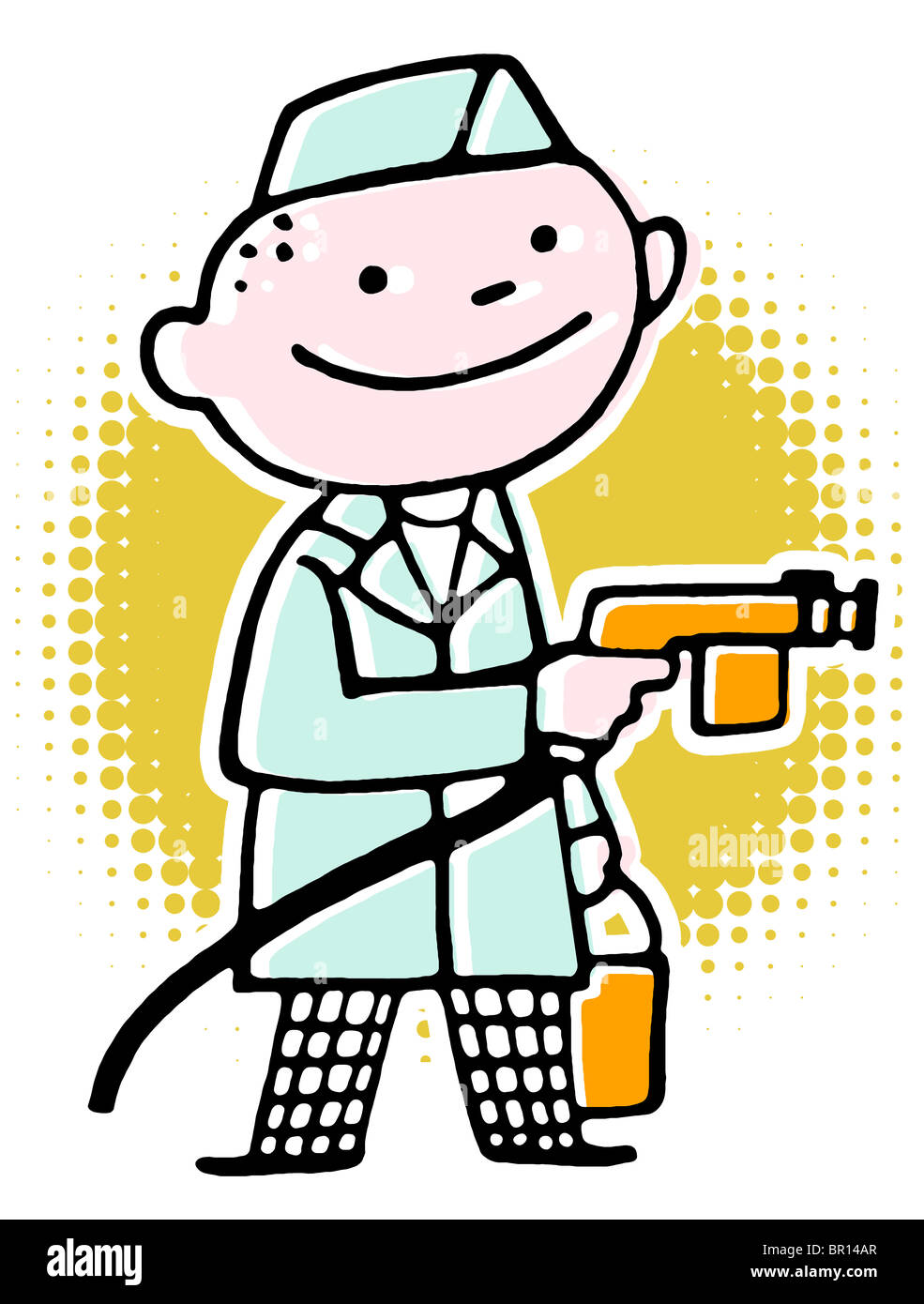 A cartoon style drawing of a man working as a car washer Stock Photo