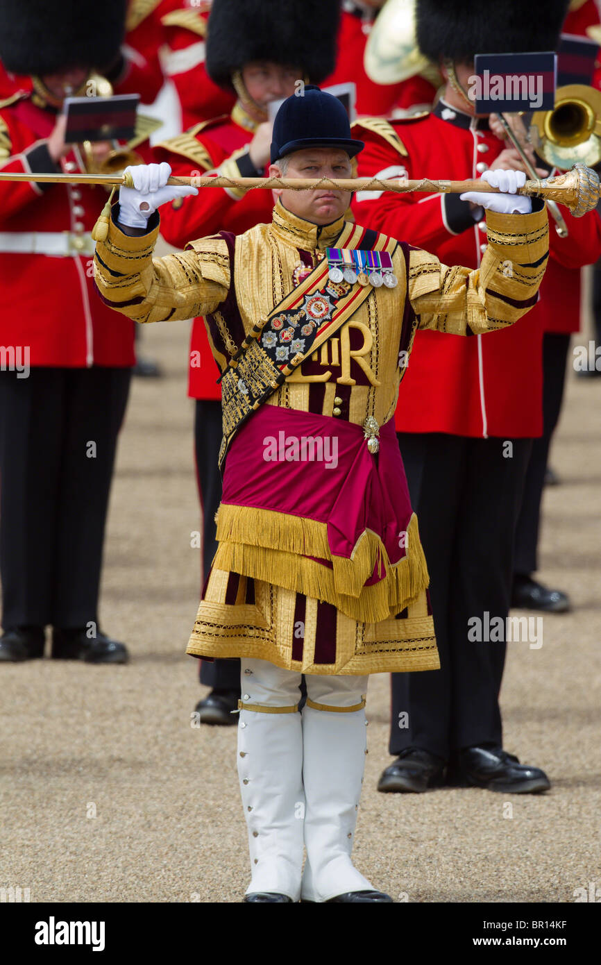 Drum Major and musicians of the Massed Bands. 'Trooping the Colour' 2010 Stock Photo