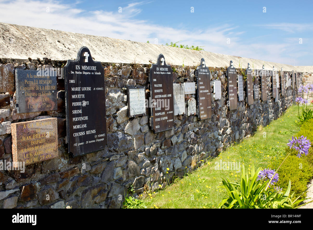 Memorial wall for sailors lost at sea in Ploubazlanec in Brittany France Stock Photo