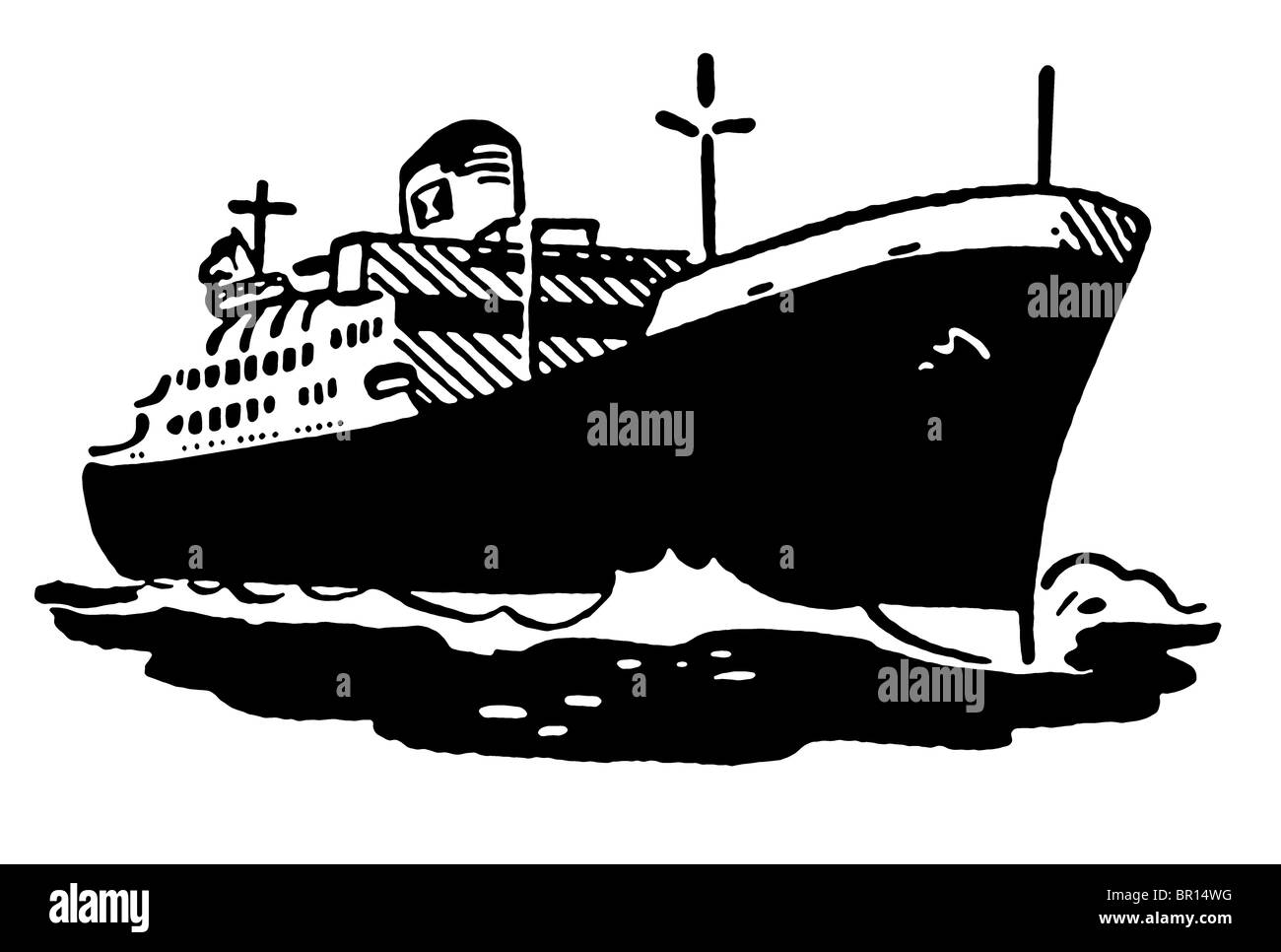 A black and white version of a vintage illustration of a ship Stock Photo