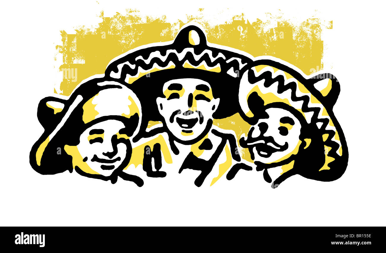 A graphic illustration of a traditional Mexican family Stock Photo