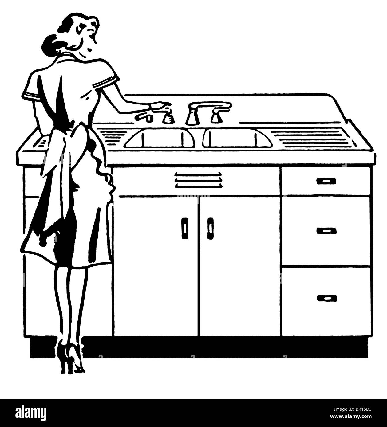 https://c8.alamy.com/comp/BR15D3/a-black-and-white-version-of-a-vintage-illustration-of-a-woman-washing-BR15D3.jpg