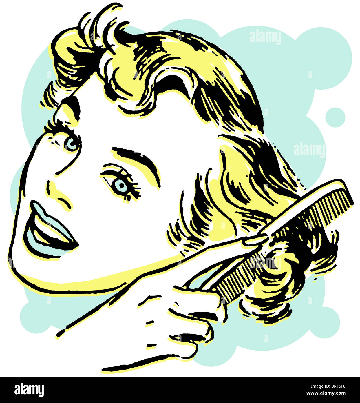 A vintage style portrait of a woman combing her hair Stock Photo