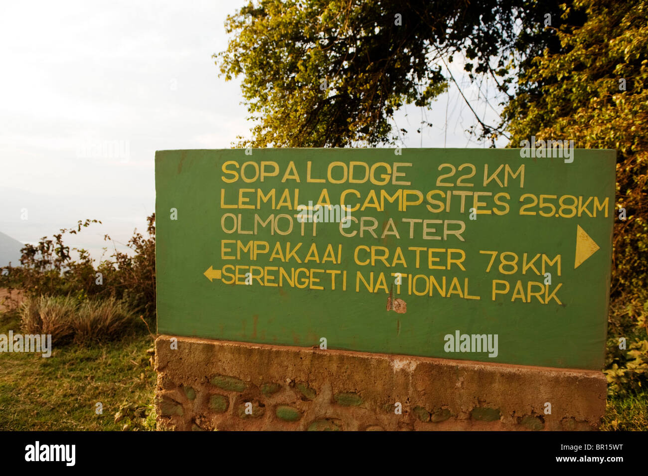 signboard, Ngorongoro crater rim, Ngorongoro Conservation Area, Tanzania Stock Photo