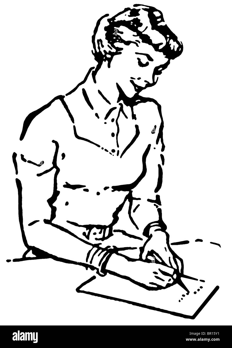 Adult female sitting writing Black and White Stock Photos & Images - Alamy