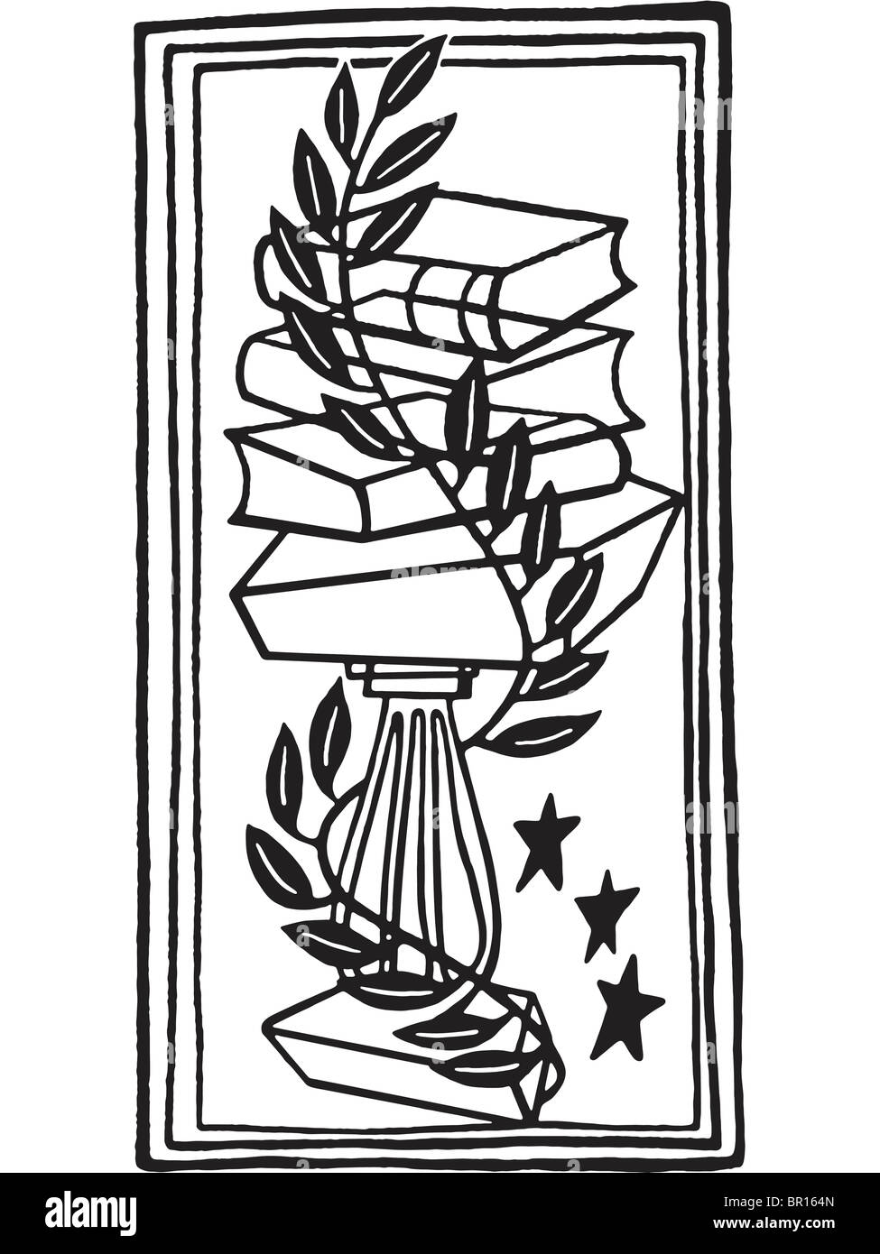 A black and white version of a pile of books on a pedestal Stock Photo ...
