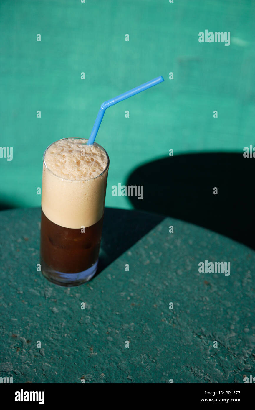 A refreshing iced Greek Coffee, a Frappe. Stock Photo