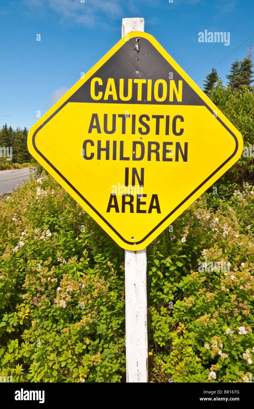 Caution Autistic Children in Area, road sign, Elliston, Bonavista ...