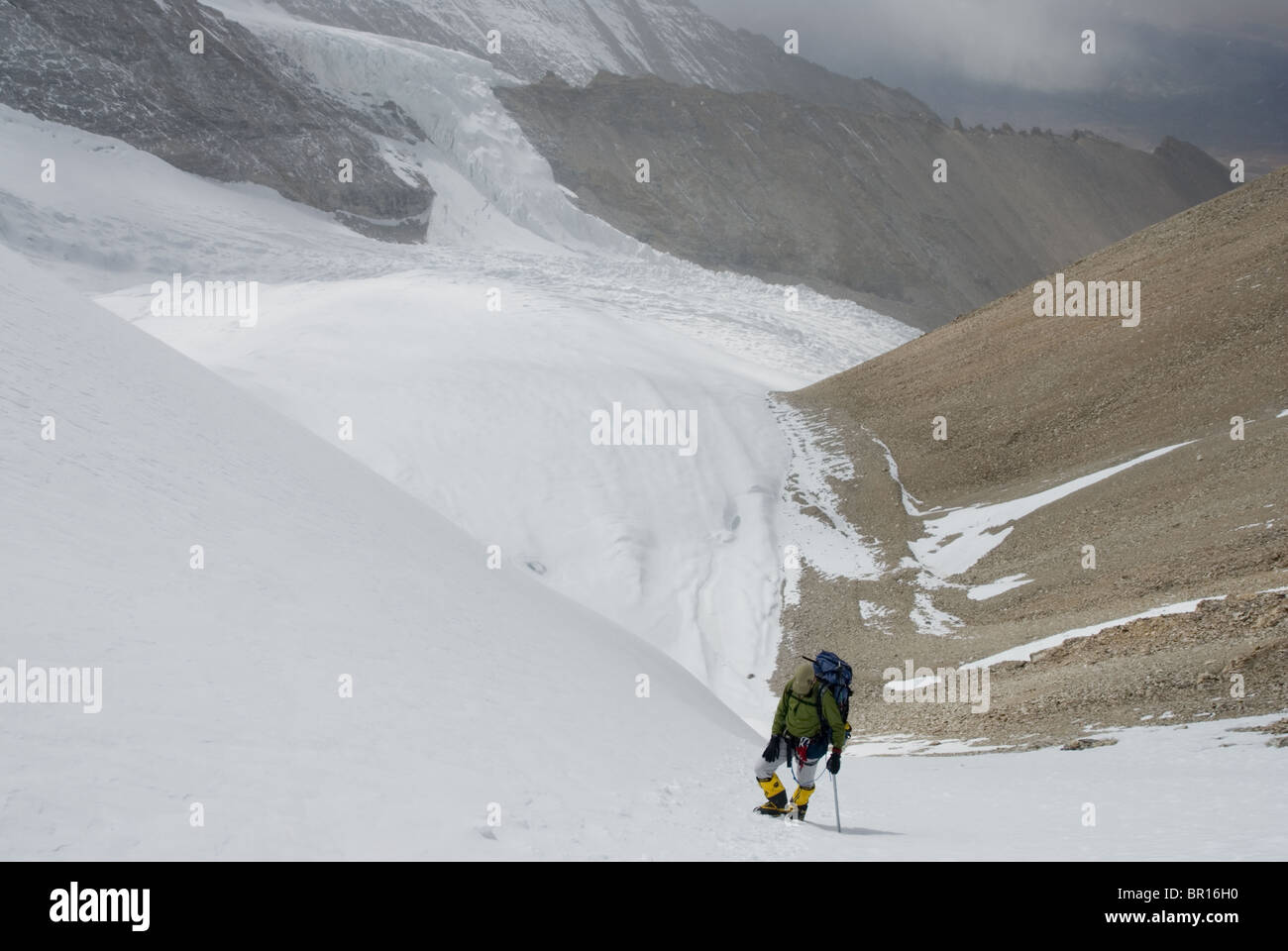 A climber on Gurla Mandhata, Tibet. Stock Photo