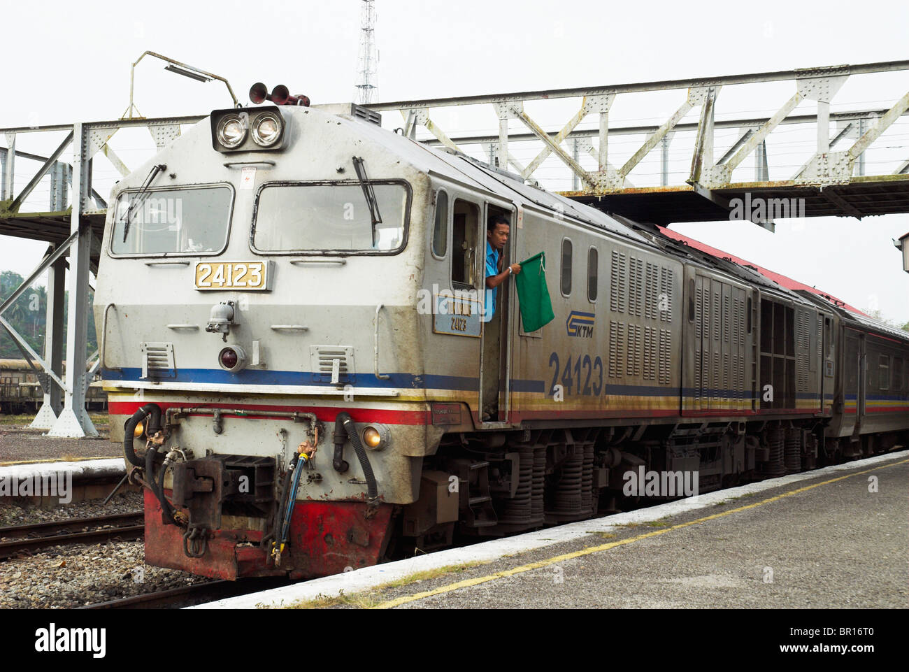 East Coast Railway train departing from Gemas, Malaysia Stock Photo