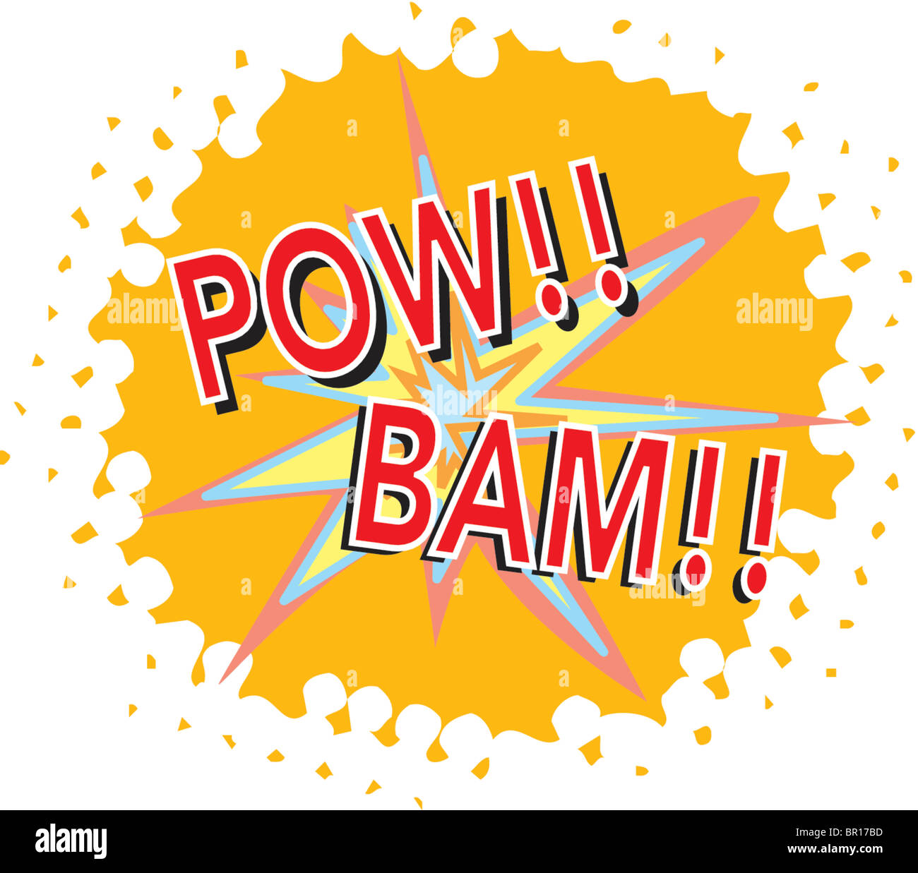 A powerful explosion projecting bam! pow! loud noises Stock Photo