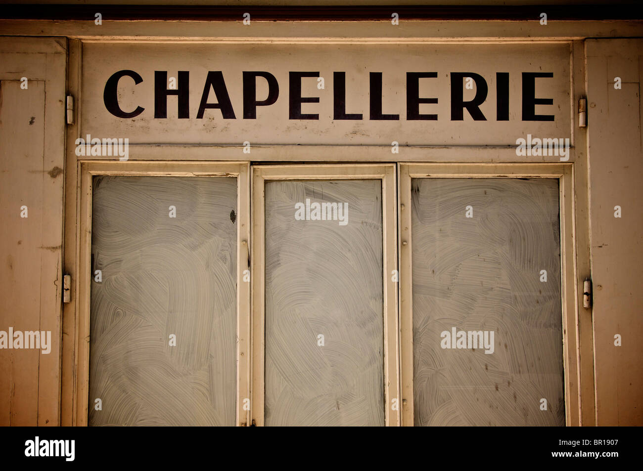 Old fashioned shop of hat maker in France. Stock Photo