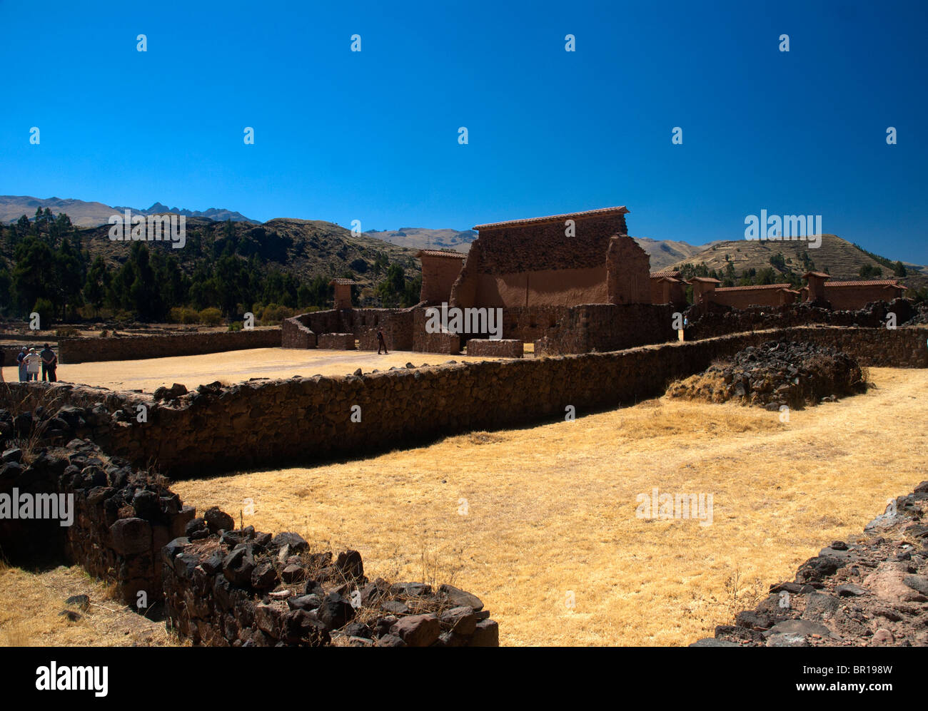 Inca ruins at the old Temple of Viracocha, Raqchi, on the road between Cusco and Puno, Peru. Stock Photo