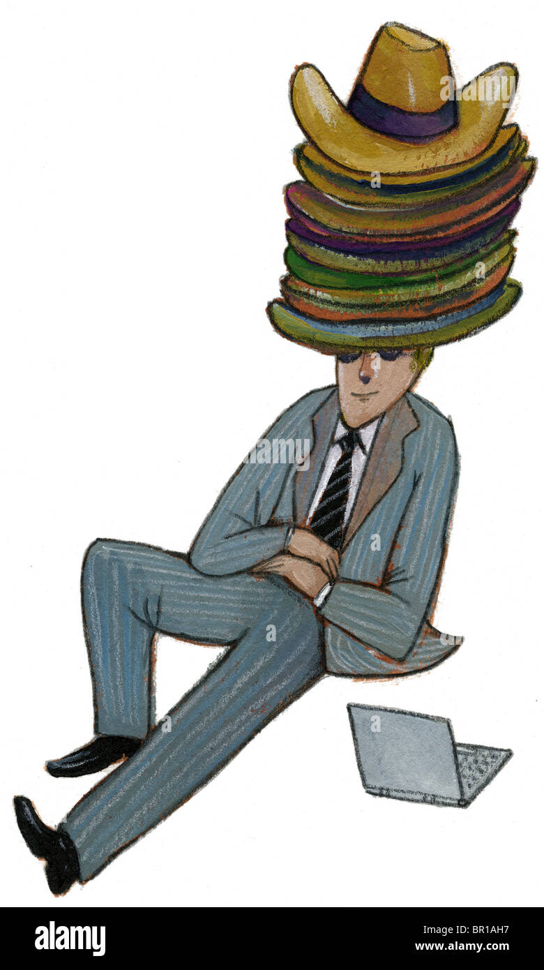 A businessman wearing many hats Stock Photo Alamy
