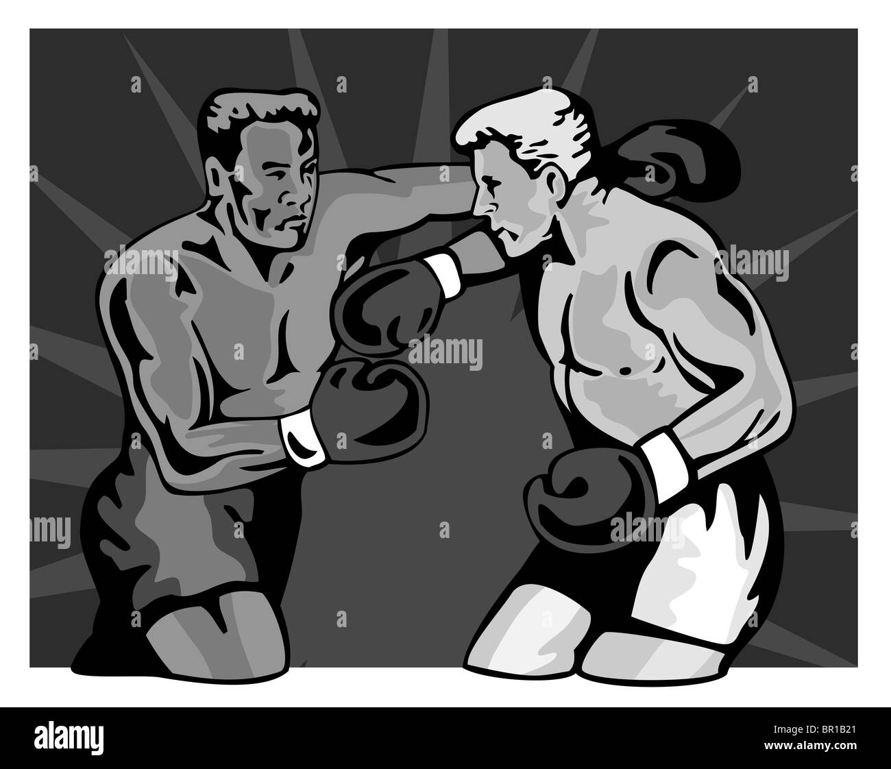 illustration of boxer punching connecting knockout punch Stock Photo