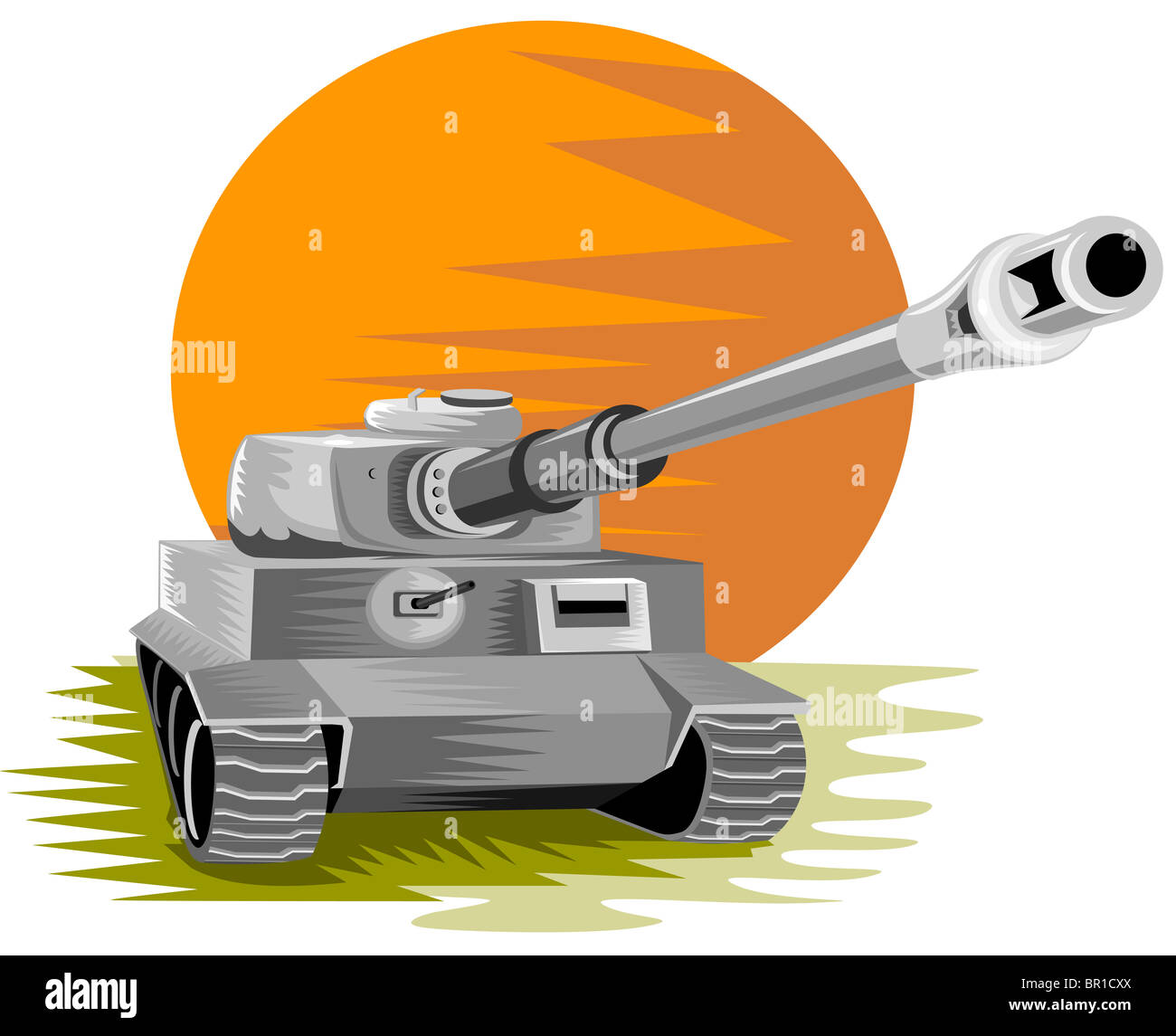 retro style illustration of a world war two military battle tank on ...