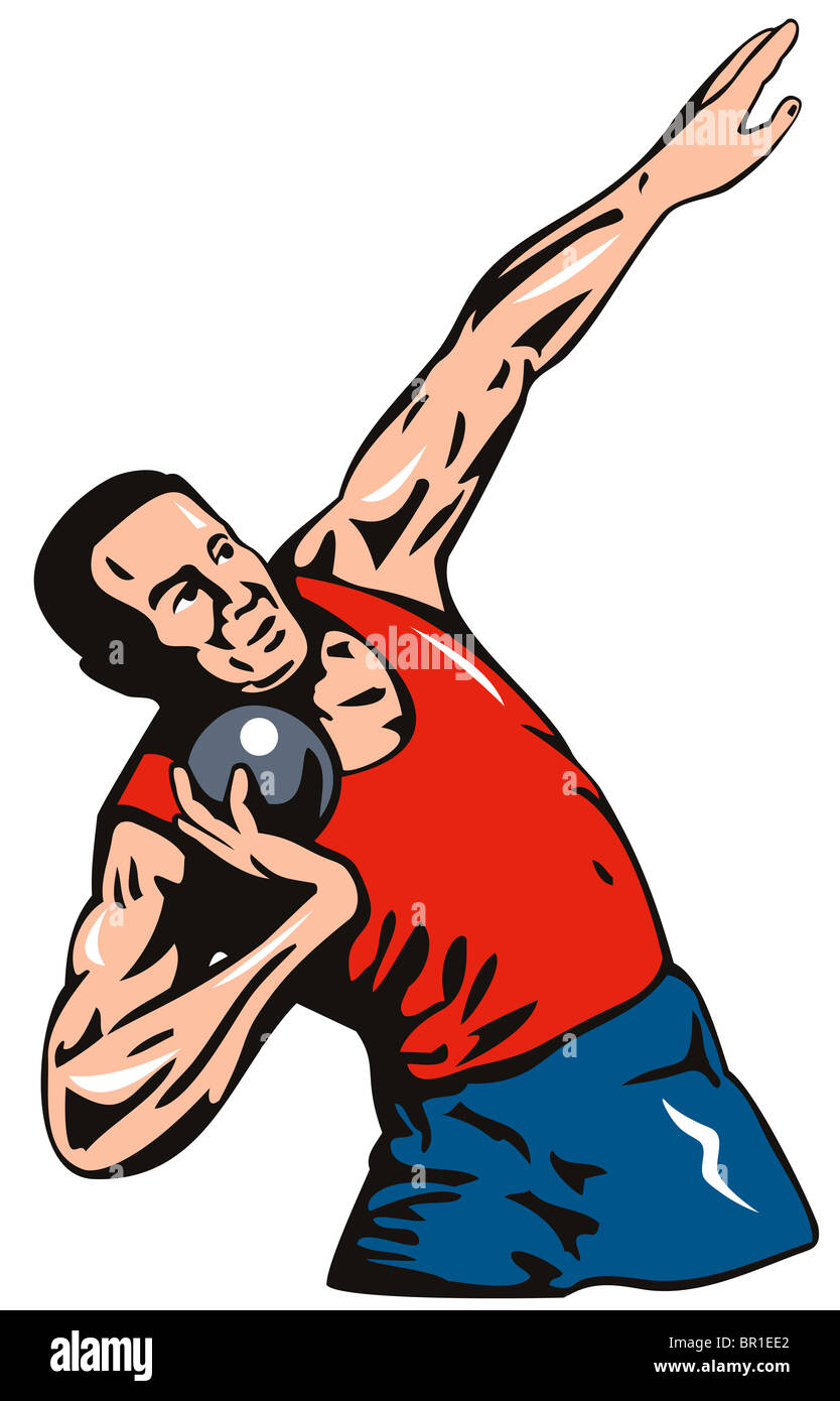 illustration of a male track and field athlete throwing discus isolated