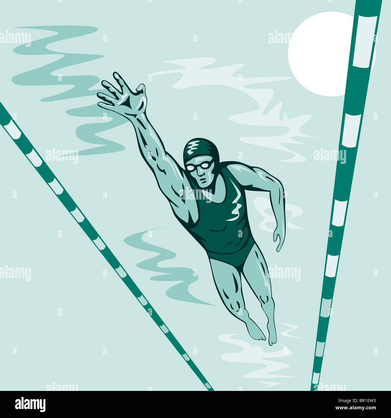illustration of a swimmer swimming free style viewed from low angle underwater Stock Photo