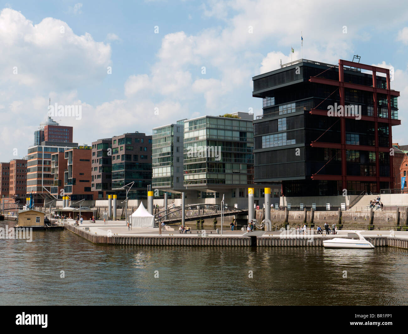 Modern apartment buildings constructed Sandtorhafen in new Hafencity