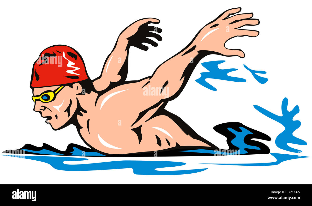 illustration of a swimmer swimming butterfly stroke side view isolated