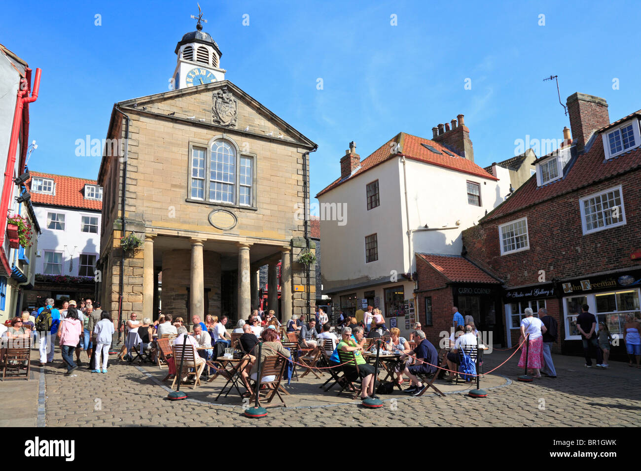 Outdoor cafe by the Old Town Hall Market Place Whitby North Yorkshire
