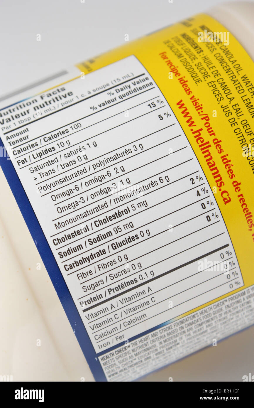 mayo nutrition food label Stock Photo Alamy