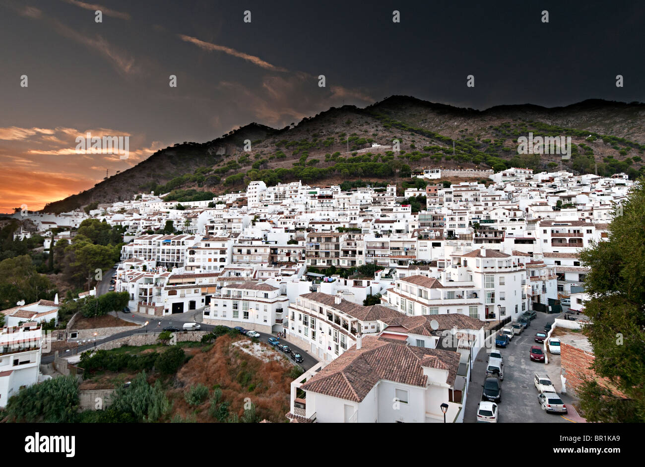 white spanish houses in mijas spain at sunset Stock Photo - Alamy