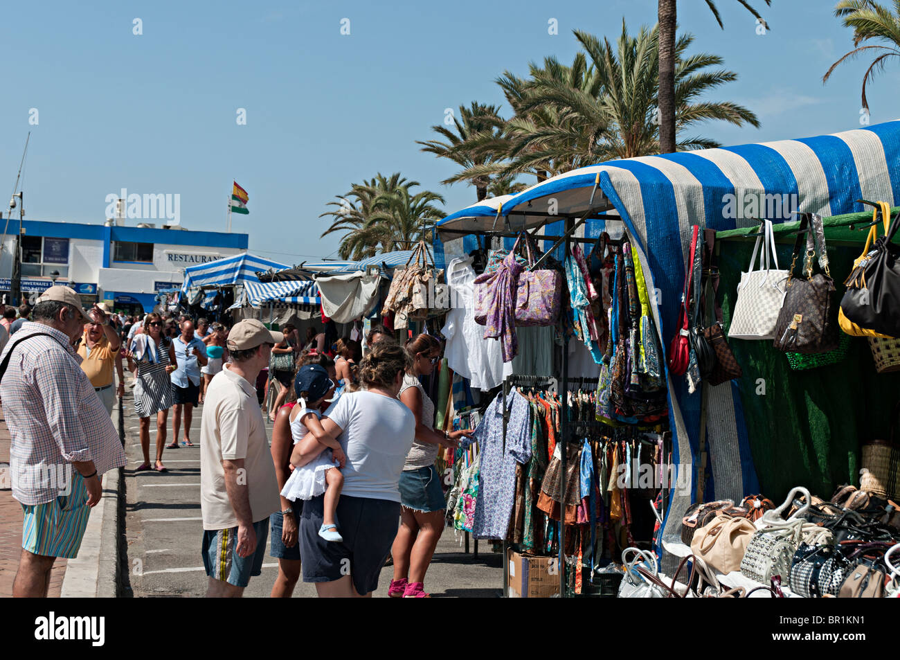 estepona weekly harbour market in spain Stock Photo