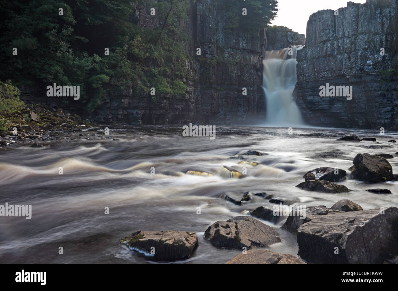 The River Tees Flowing Over High Force Waterfall Upper Teesdale County Durham UK Stock Photo