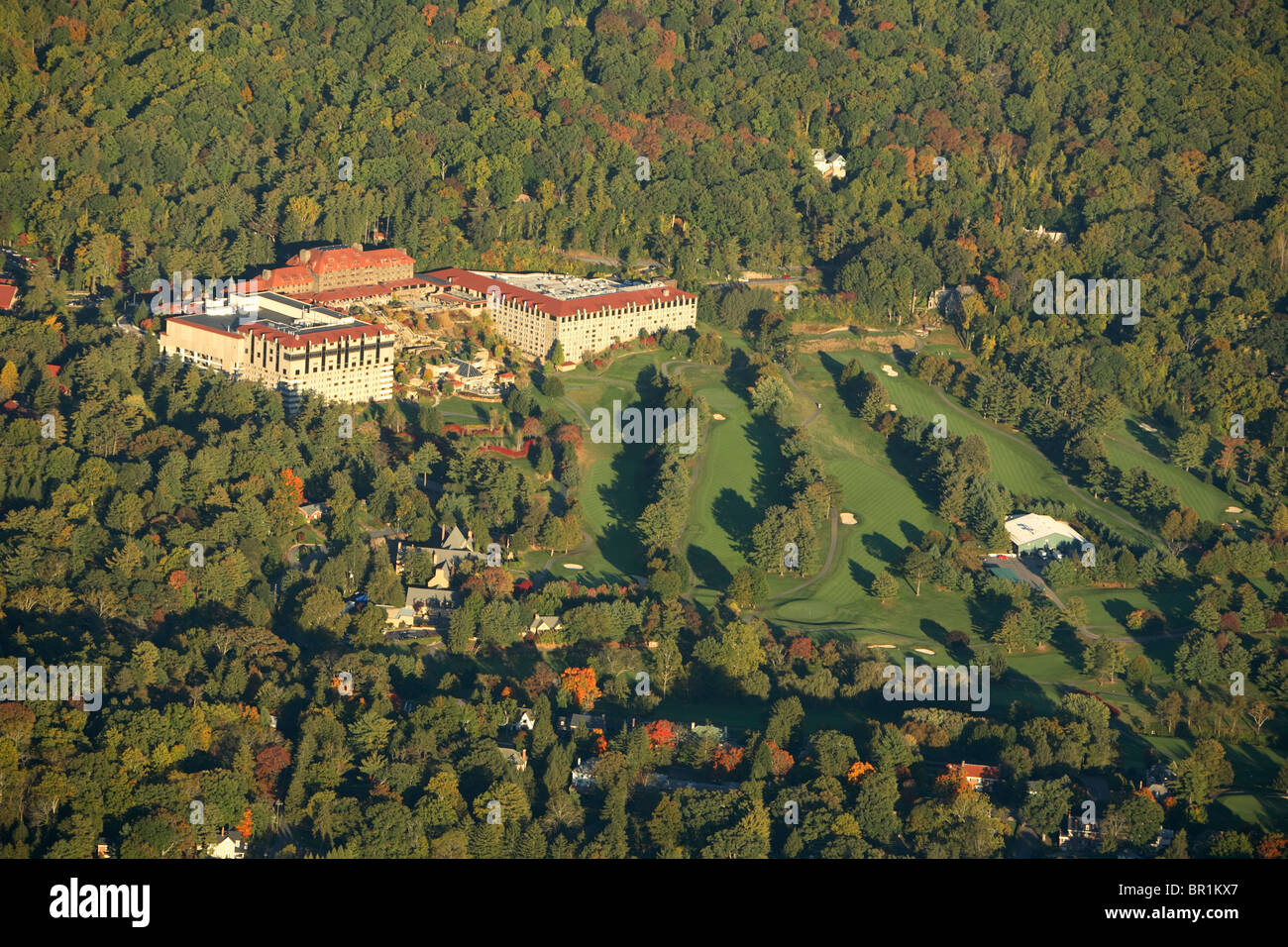Aerial view of the Grove Park Inn and its golf course in Asheville, NC Stock Photo
