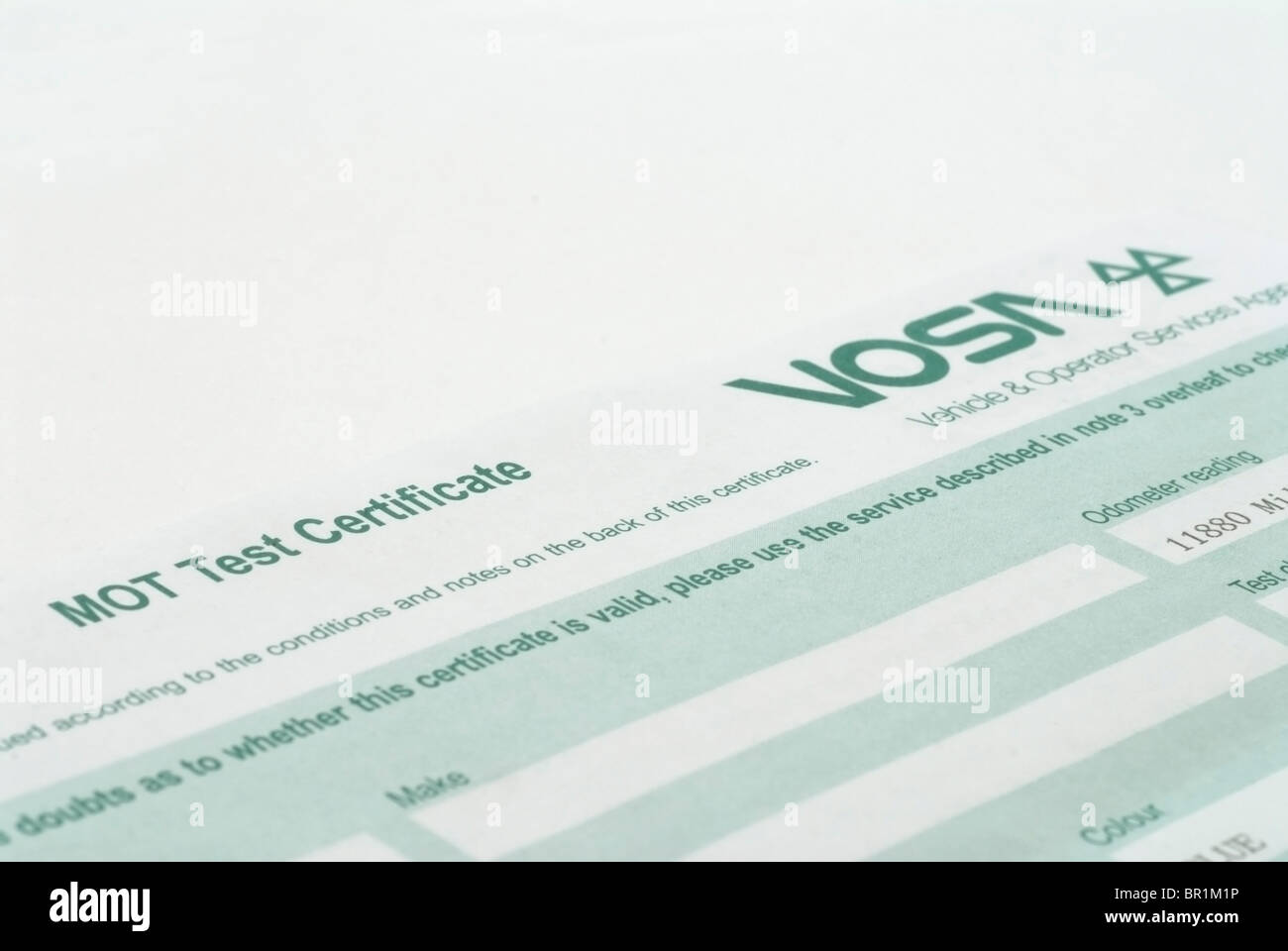 MOT Test Certificate Stock Photo