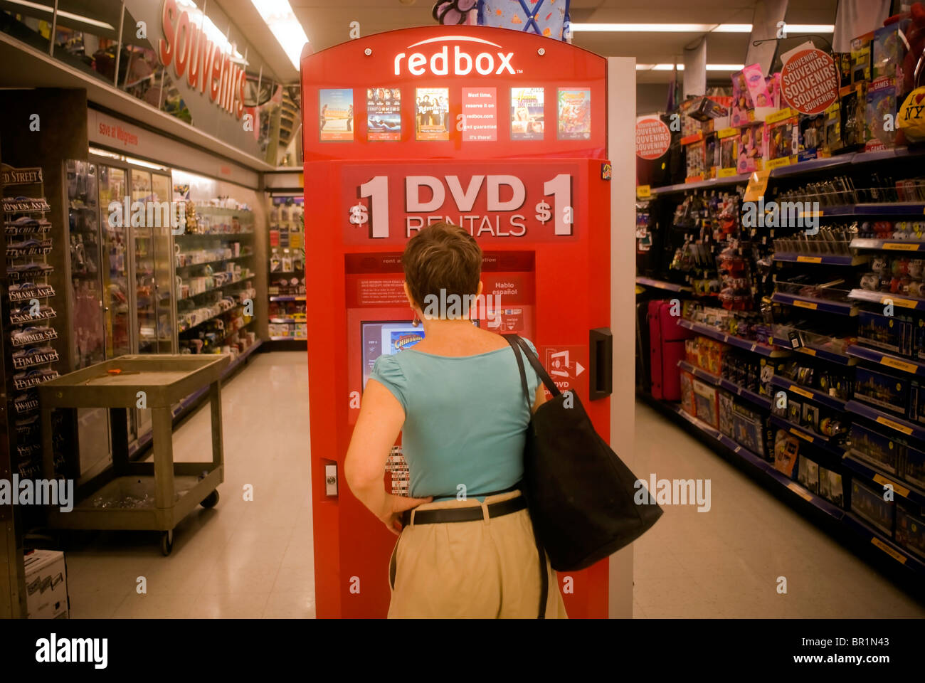 A self-service Redbox video rental kiosk is seen in a Walgreen's drug store in New York Stock Photo