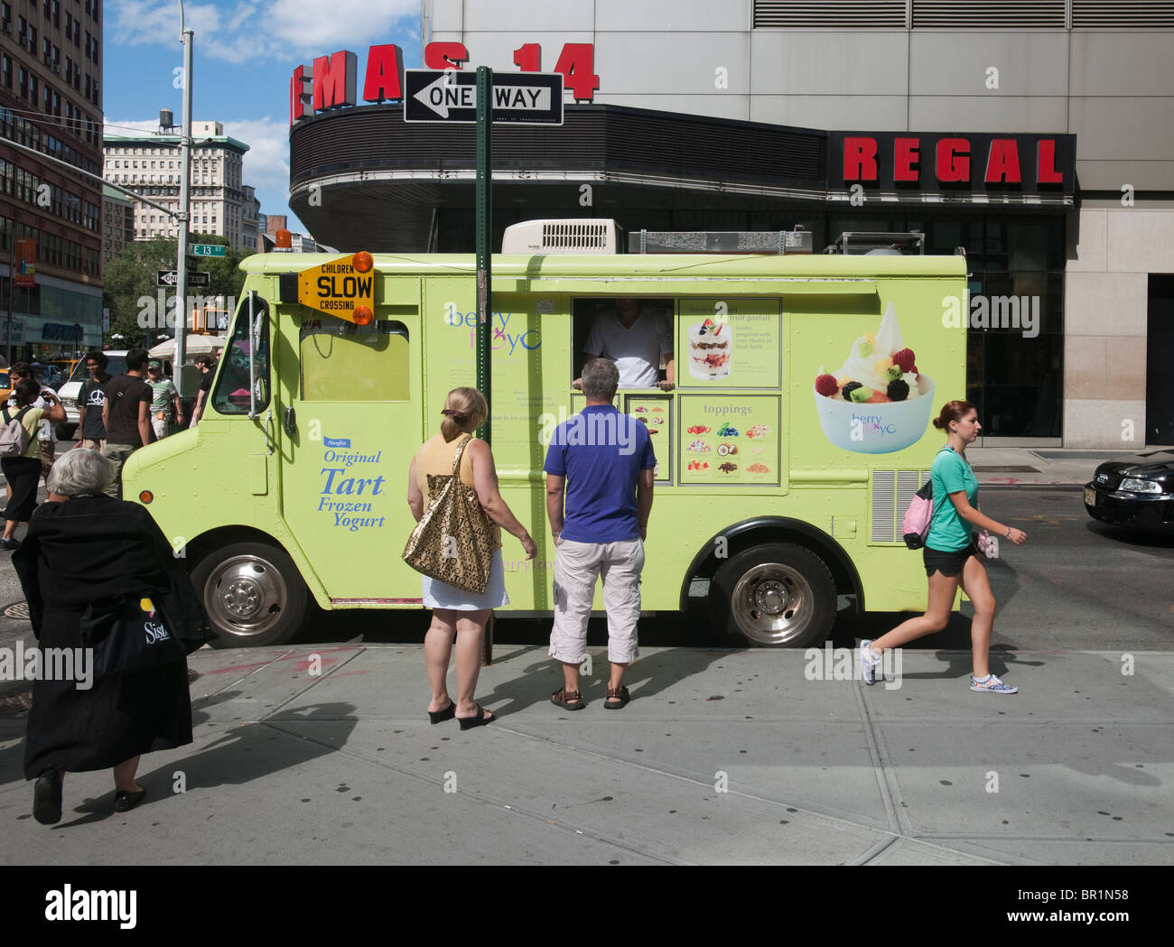 The Berry Froyo frozen yogurt truck parked in the East Village neighborhood of New York Stock Photo