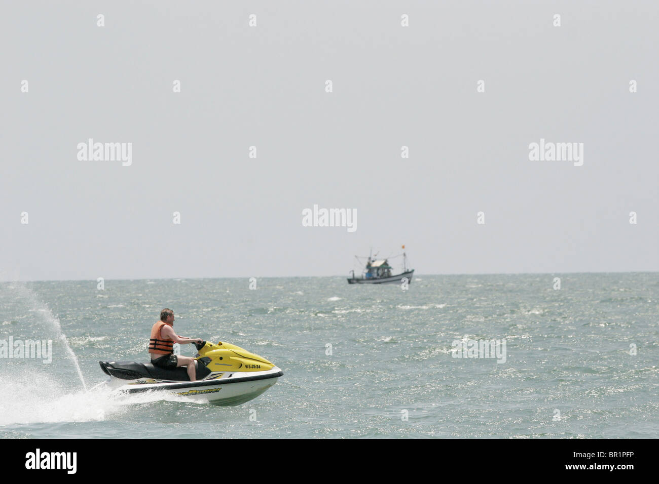A jet ski (water scooter) on the sea off the coast in Goa in India