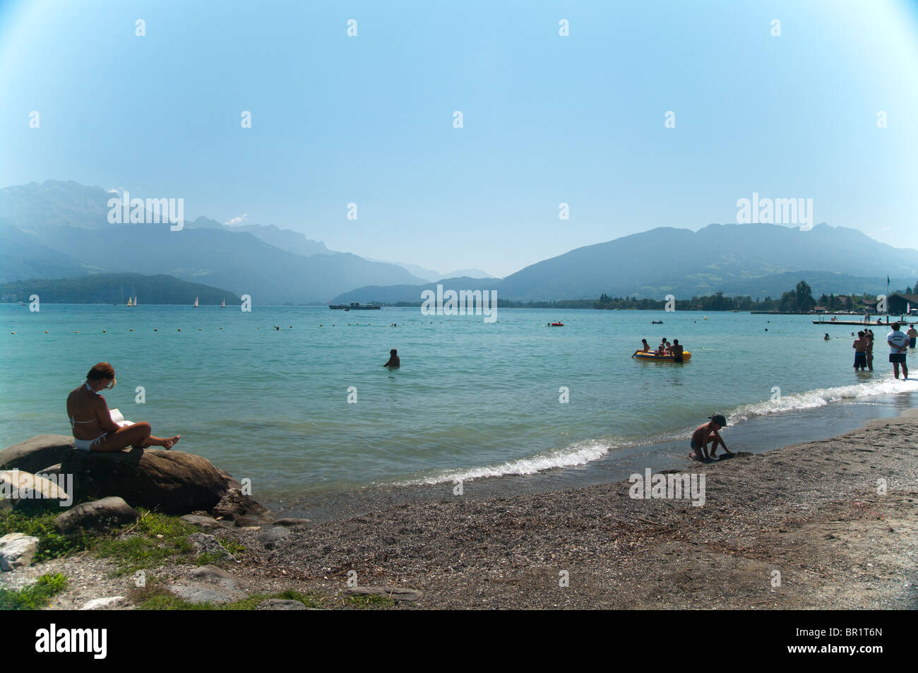 Beach at Sevrier on Lake Annecy Stock Photo