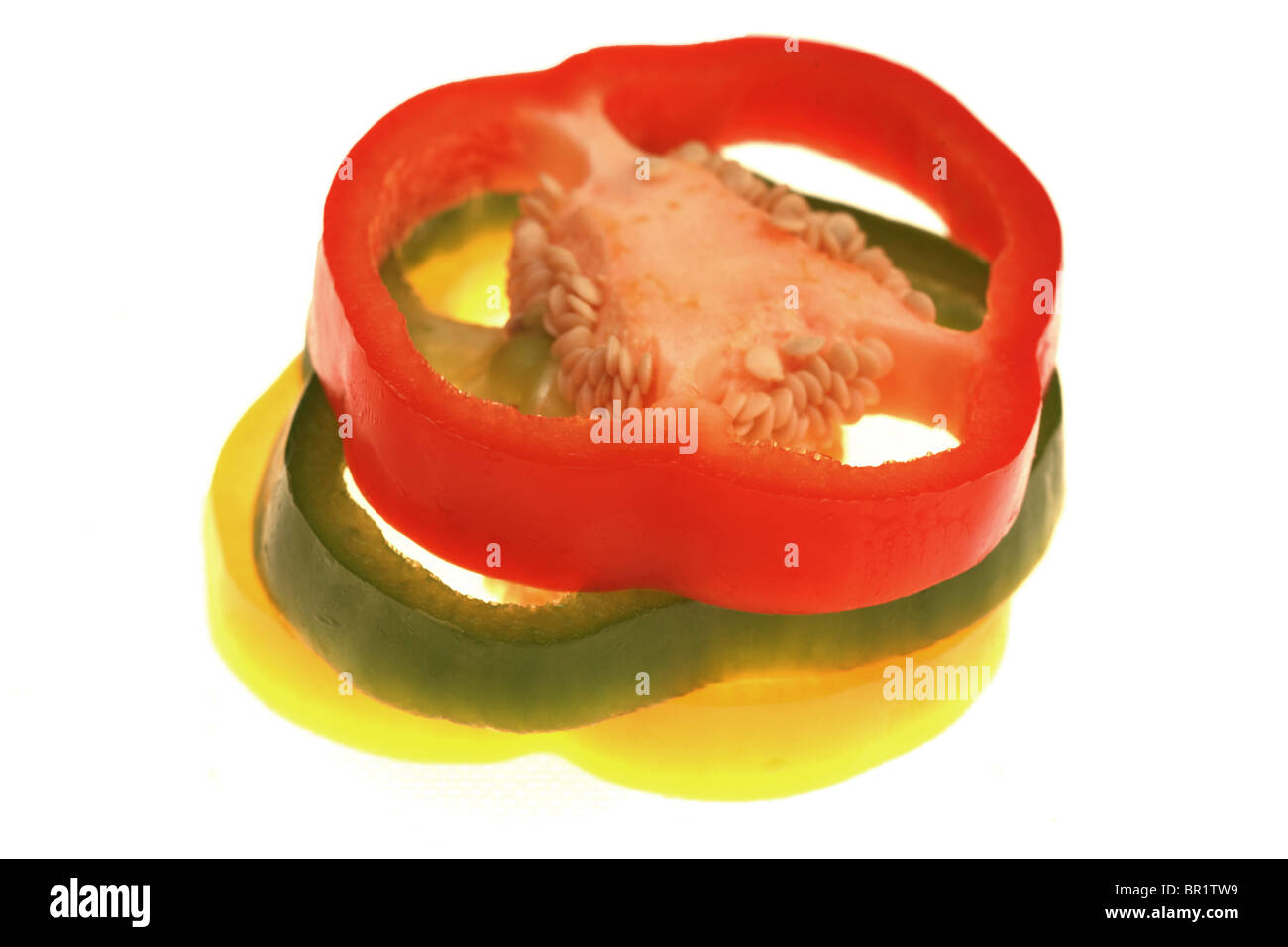 Sliced Red Green and Yellow Peppers Stock Photo - Alamy