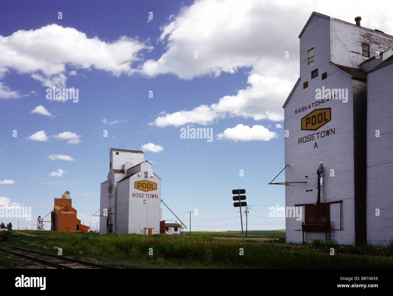 Grain elevators in the Canadian prairies Stock Photo