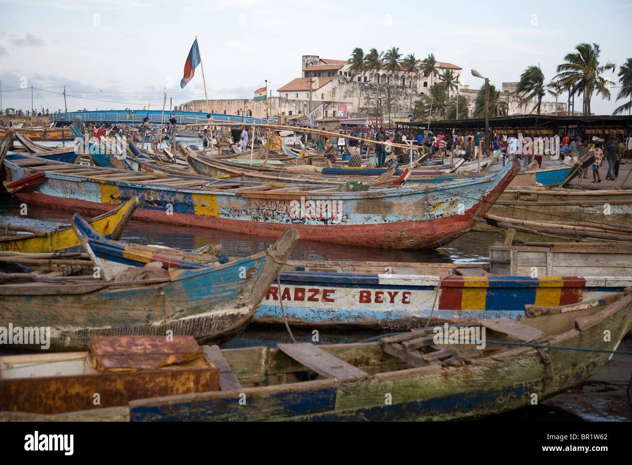 Boats in the Harbour in Elmina Stock Photo