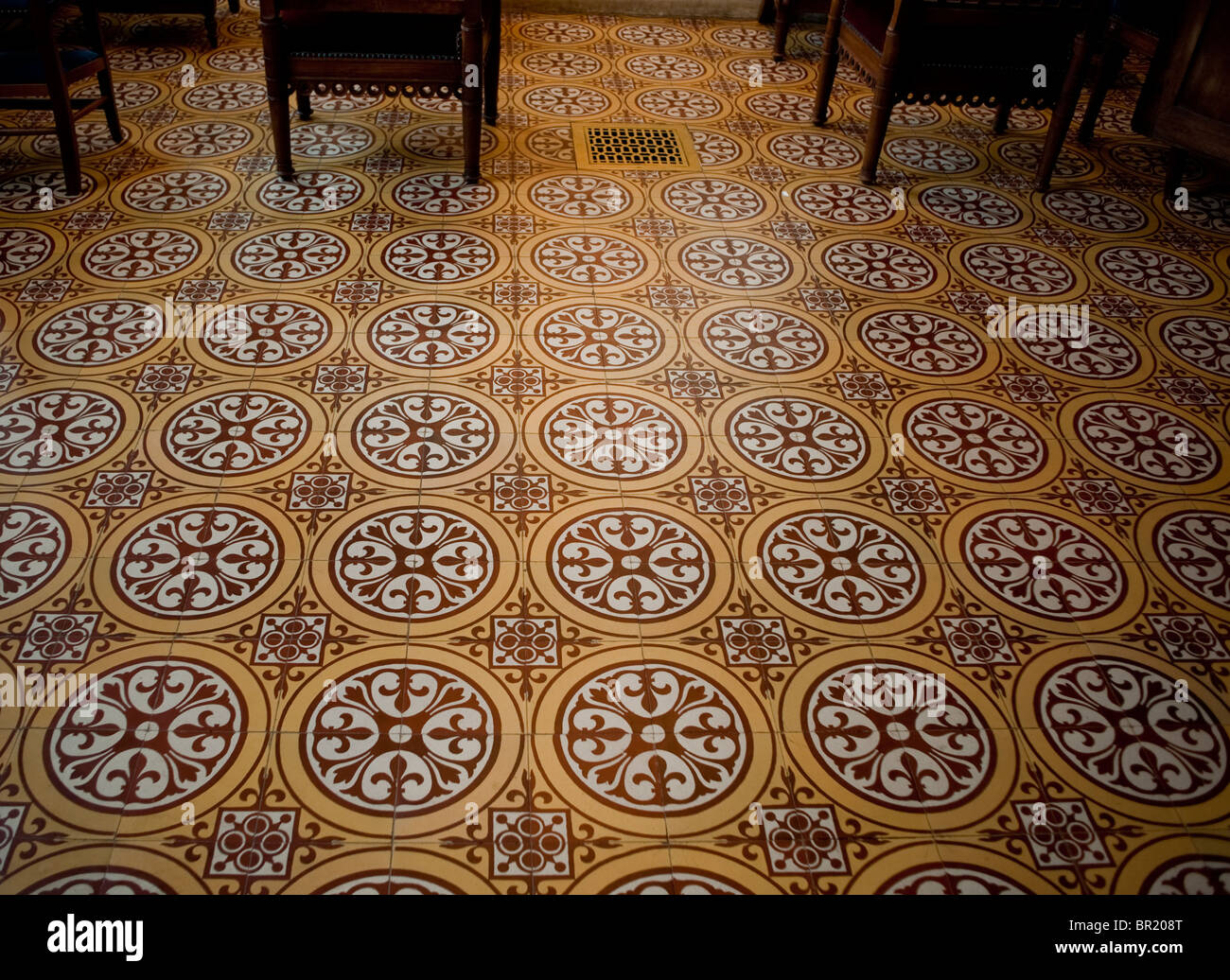 France - Inside Detail, Tiled Floor, French Monument, Chateau de Breteuil, Choisel Stock Photo