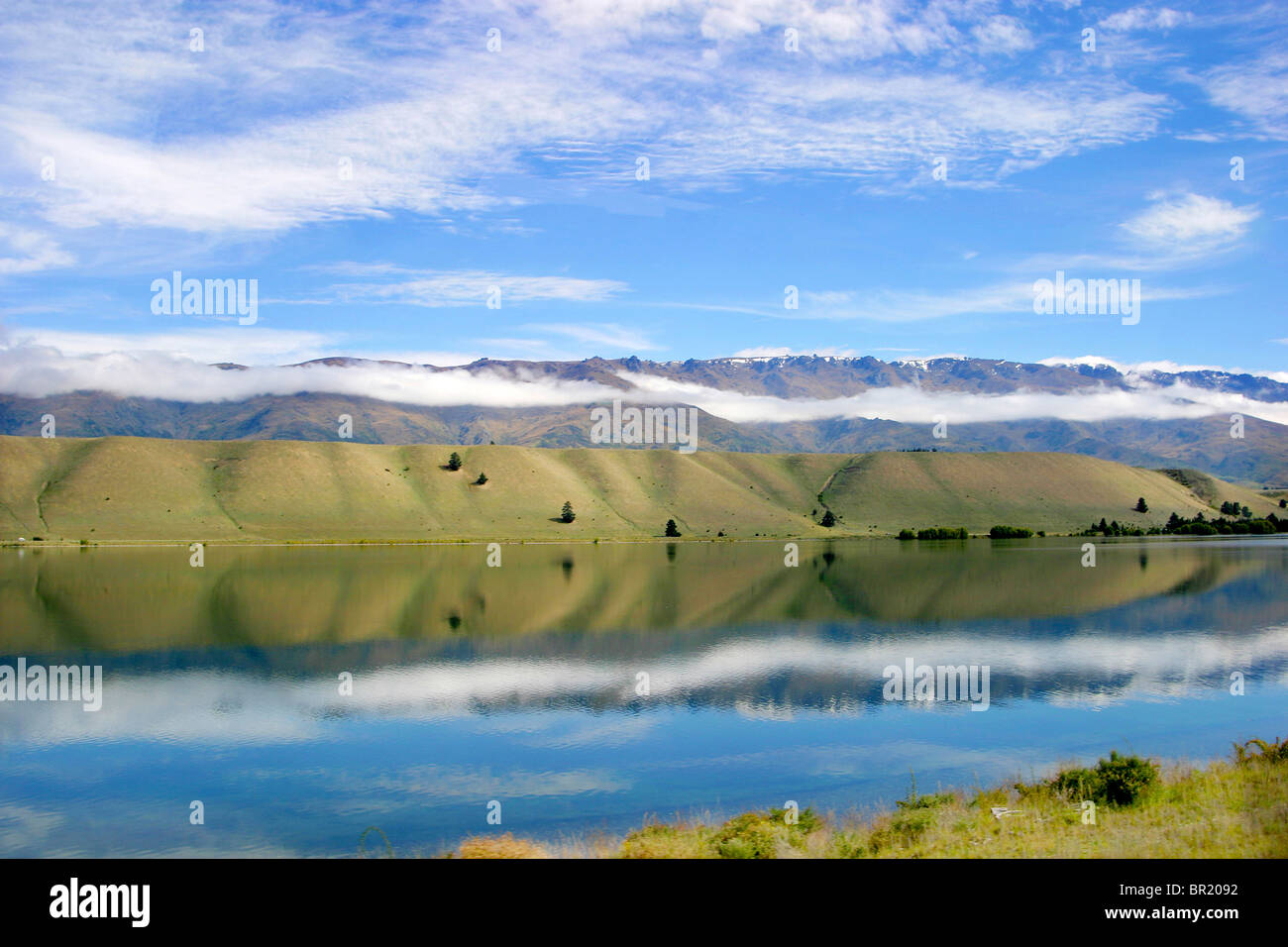 Cromwell, Lake Dunstan, New Zealand. Amazing reflections on man made Lake Dunstan. Stock Photo