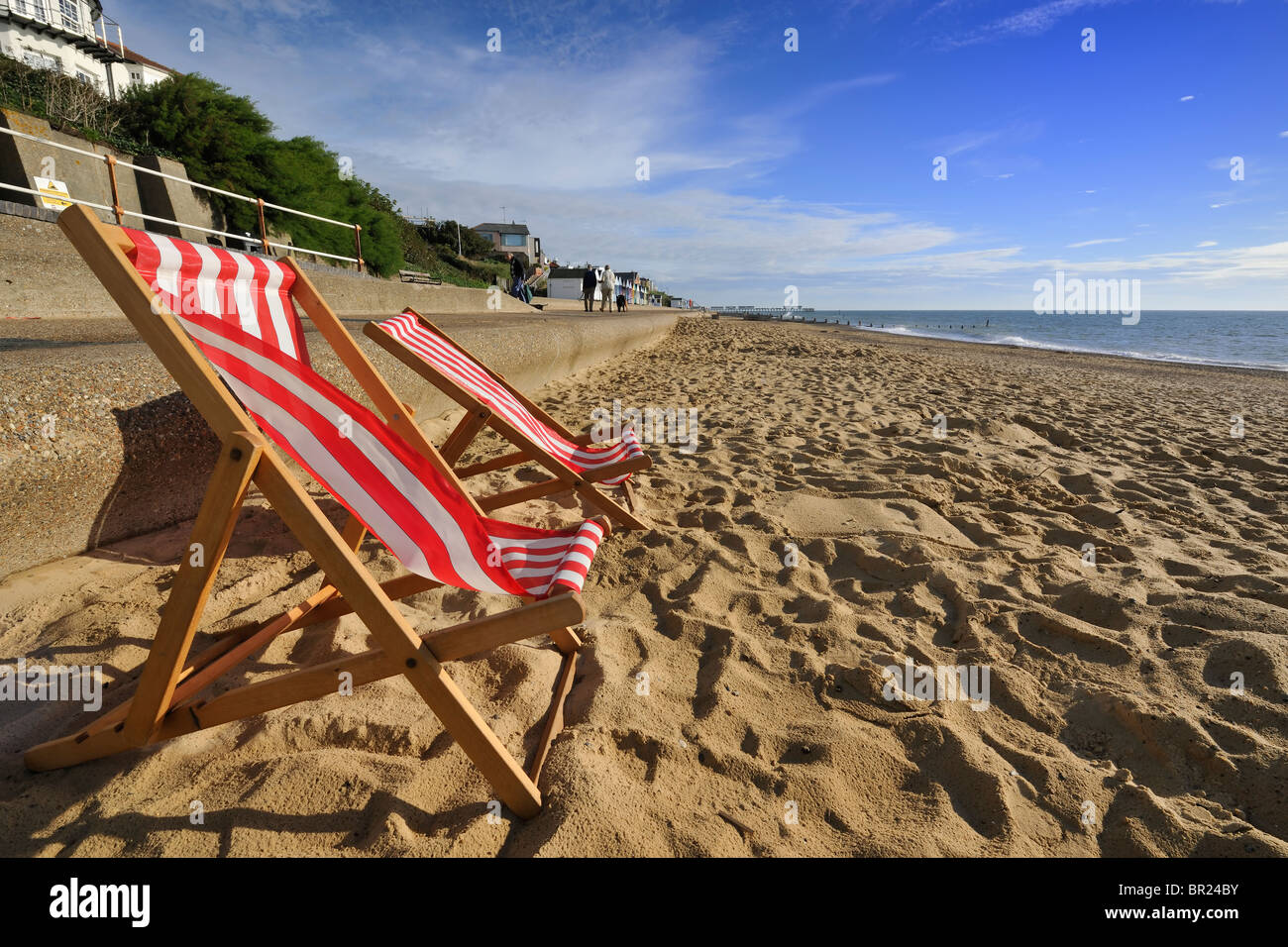 Deckchairs on the beach Stock Photo